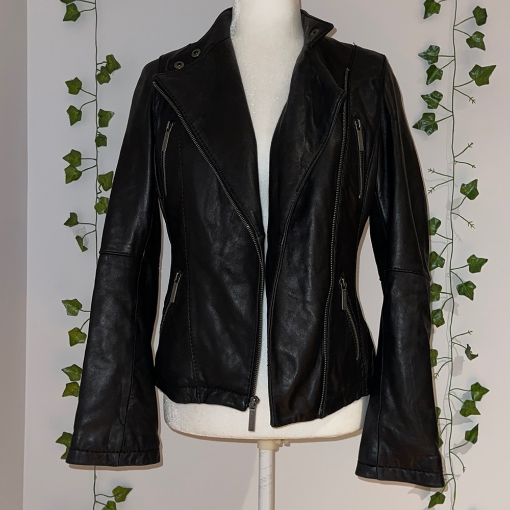 Women's Michael Kors Black Leather Zip Jacket XS - Picture 10 of 16